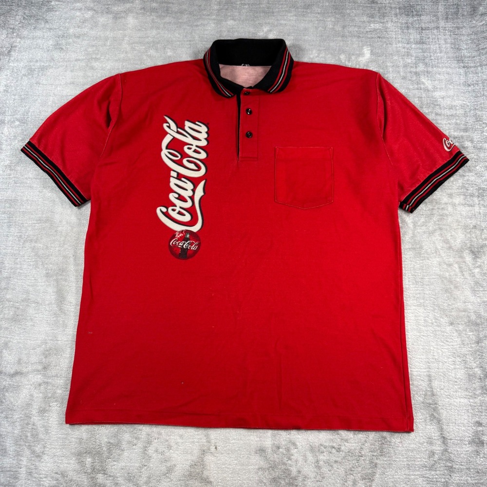 Coca Cola Shirt Mens XL Red Vintage 90s Polo Short 2 Toned sleeve Pocket Soda